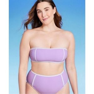 Kona sol light purple terry texture high waist bikini swimsuit bikini NWT
